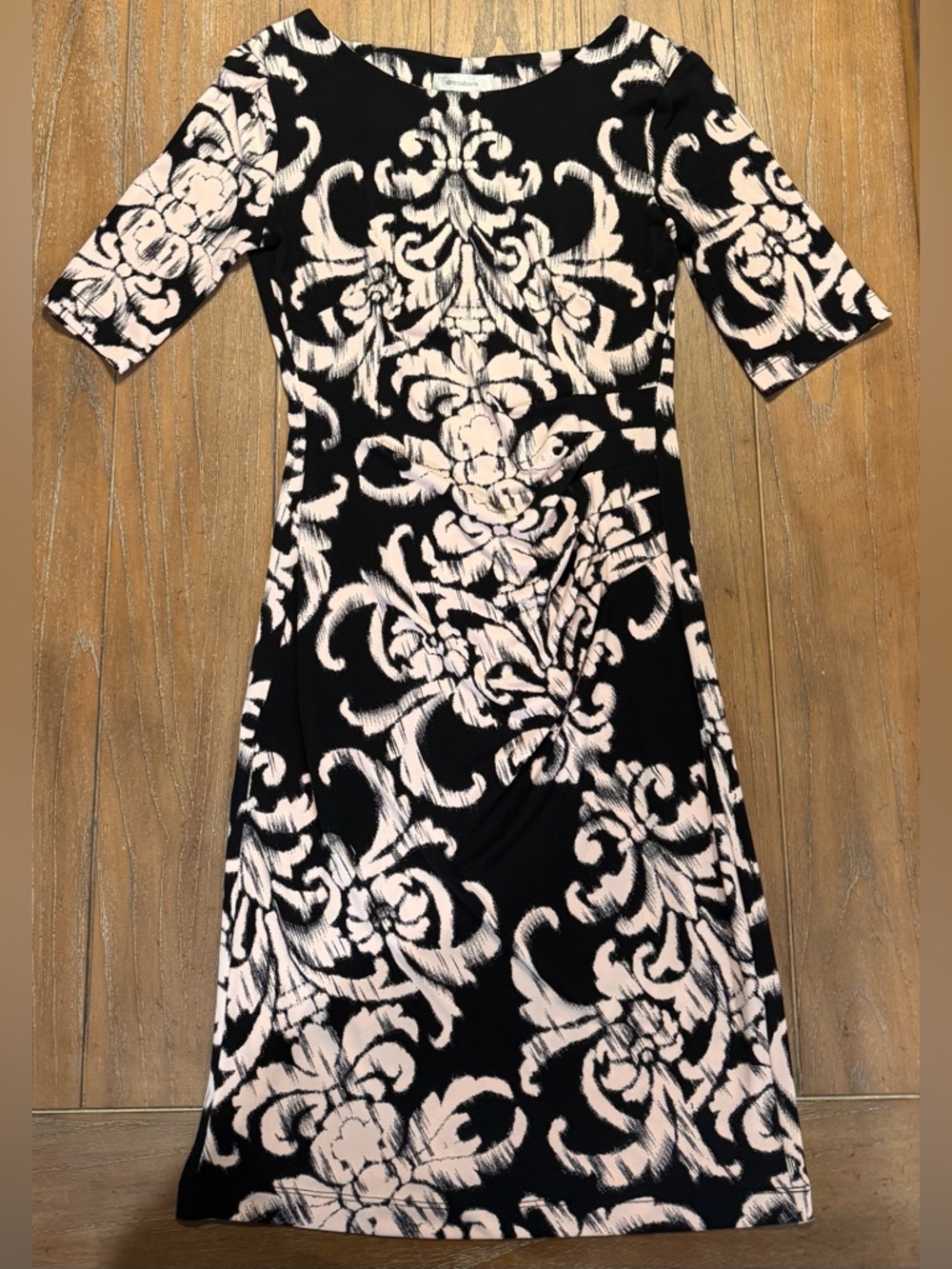 dressbarn Black and cream Floral Damask Midi Dress